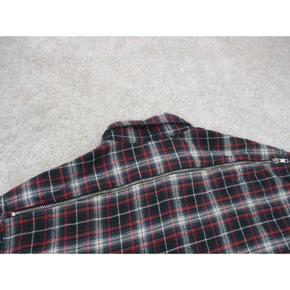 R13 Drop Neck Work Shirt Women Small S Gray Red Flannel Zip Back Button Up Italy - Picture 7 of 12